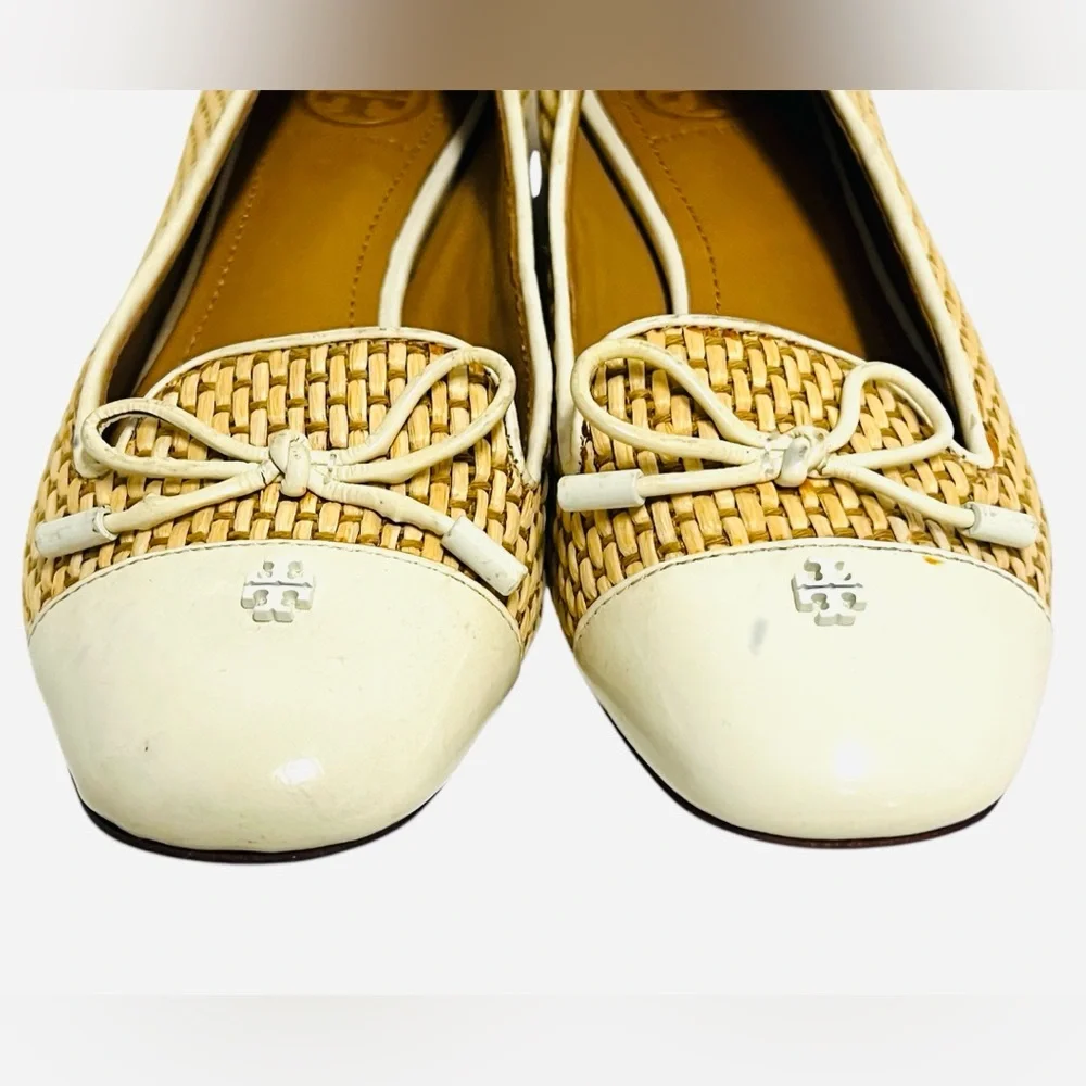 Tory Burch Flat Shoes Raffia Wedge Catherine Cap Toe Bone Women's Size 5M